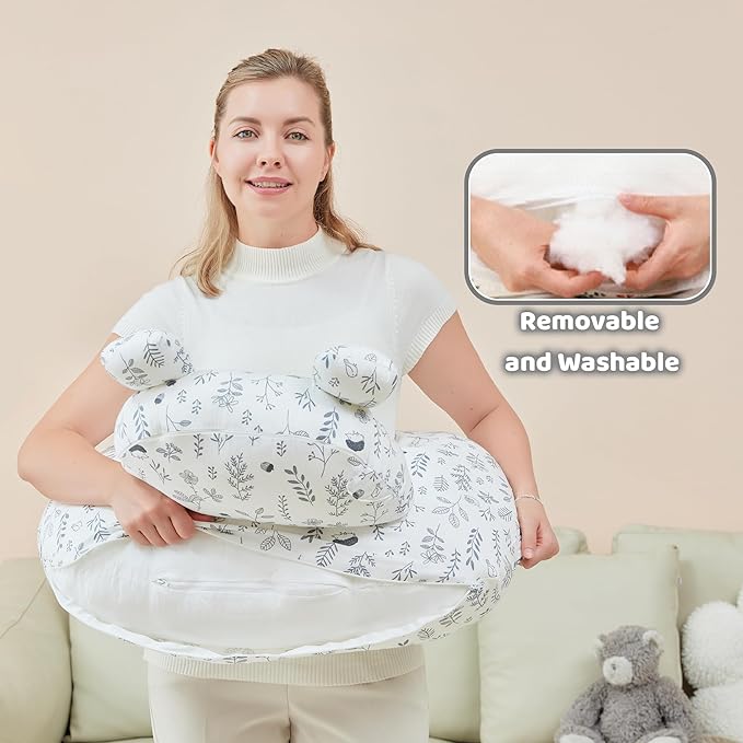 Nursing Pillow for Breastfeeding, Breast Feeding Pillow for Mom Support, Adjustable Waist Strap and Removable Cotton Cover, Leaves
