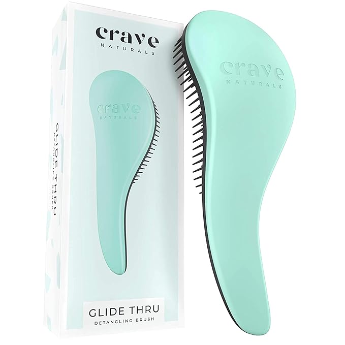 Crave Naturals Biggie Glide Thru Hair Brush - Detangler Brush for Curly, Straight, Wet or Dry Hair - Gentle Detangling Brushes for Adults, Kids, Toddlers - Hair Accessories for Women, 8.4"x3.4" - Mint