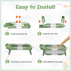 Collapsible Baby Bathtub for Newborn to Toddler (0-24 Months), Portable Baby Bath Tub for Travel, Newborn Bathtub with Soft and Supportive Cushion (Astronaut-Green)