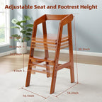 Wooden High Chair for Toddlers, Adjustable Dining Feeding Chair with Removable Cushion for Child, High Chair Grows with Your Kid with Steps for Kids Dining, Studying, Step Tool(Nut-Brown)