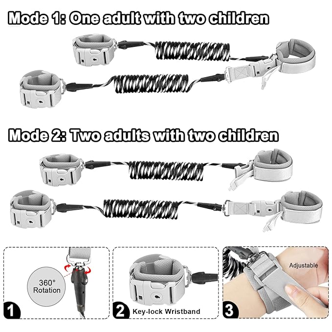 Accmor 2 in 1 Toddler Leash with Magnetic Lock, Kids Anti Lost Wrist Link 2 Packs Keep Twins Close, Reflective Child Walking Harnesses for Baby Boys Girls for Outdoor