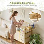 Amazer Baby Changing Table, Bamboo Diaper Changing Station with 3 Removable Storage Drawers, Baby Dresser Table with Flat Top, Large Storage Nursery Organizer Shelves with Pad, Mesh Pocket