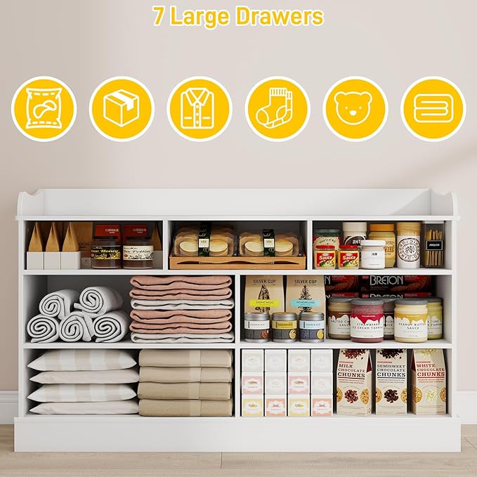 Vabches Kids Dresser Cabinet with 7 Drawers, Changing Table for Nursery, White Chest of Drawers, Baby Dresser, Kids Bedroom Furniture, Nightstand for Child’s Room, White