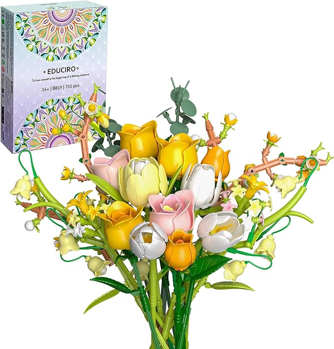 Pink Roses Bouquet Building Set for Adults - Artificial Flowers Botanical Collection for Home Decor & Table Centerpieces - Creative Gift for Women, Plant & Flower Lovers