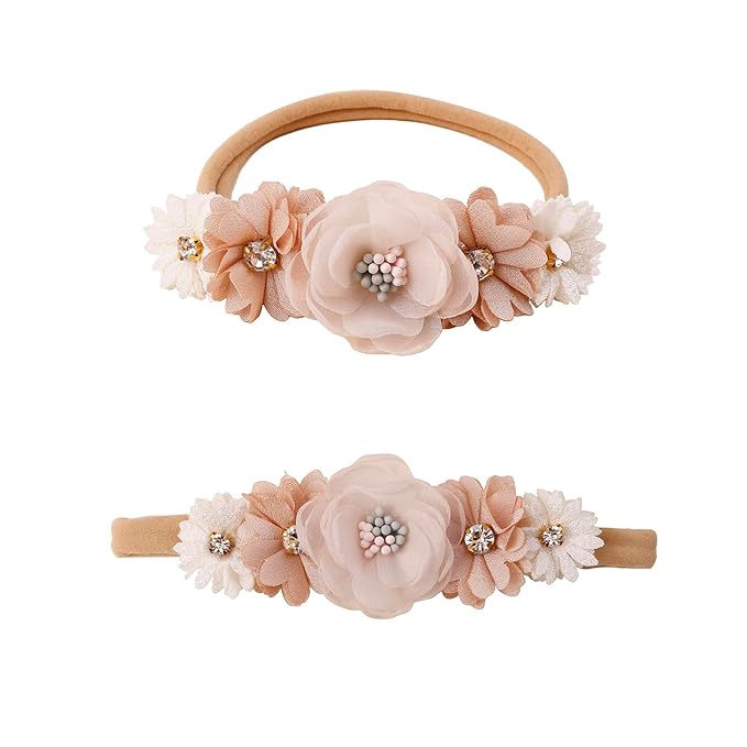 Baby Girl Nylon Headbands Flower Hair Bows Accessories-Elastic Hair Band Crown Handmade FLoral Wraps Birthday Gifts for Girls Newborn Infant Toddler 3Pcs