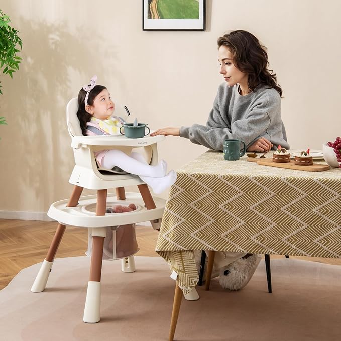 HONEY JOY 16-in-1 Baby High Chair, Convertible Highchair for Babies and Toddlers/Booster Seat/Activity Center with Toys, Building Block Table & Stool, Safety Harness, Removable Cushion & Tray (White)