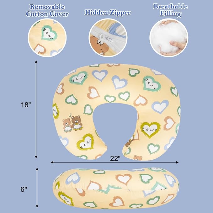 Nursing Pillow & Breastfeeding Pillow – Ergonomic C-Shape for Breastfeeding & Bottle Feeding, Standard Size Breathable with Washable Cover, Hypoallergenic,Tummy Time & Sitting Support (0-18 Months)