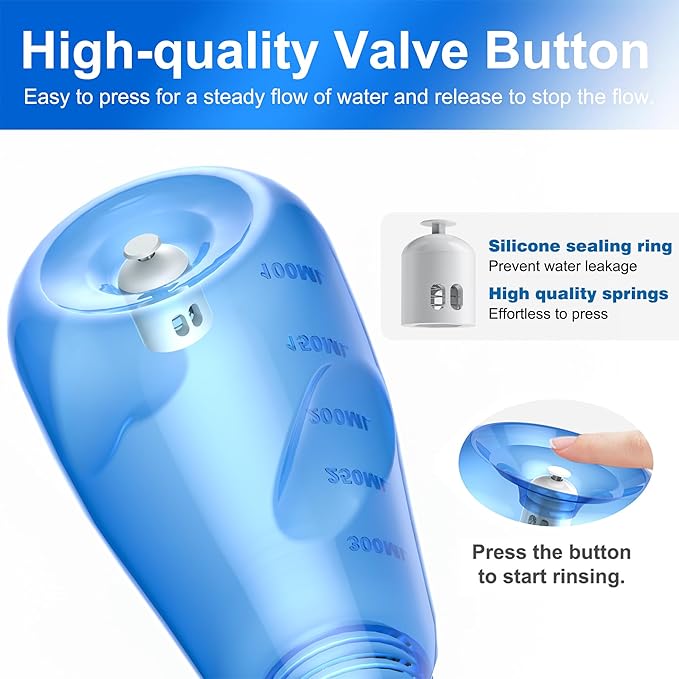 Neti Pot Sinus Rinse Bottle Nose Wash Cleaner Pressure Rinse Nasal Irrigation for Adult & Kid BPA Free 300 ML with 30 Nasal Wash Salt Packets and Sticker Thermometer(Blue)