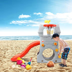 KOTEK Toddler Slide Indoor for Age 3-8, 5 in 1 Kids Climber Slide with Basketball Hoop, Telescope, Crawl Through Space & Climbing Stairs, Freestanding Kids Slide for Boys & Girls