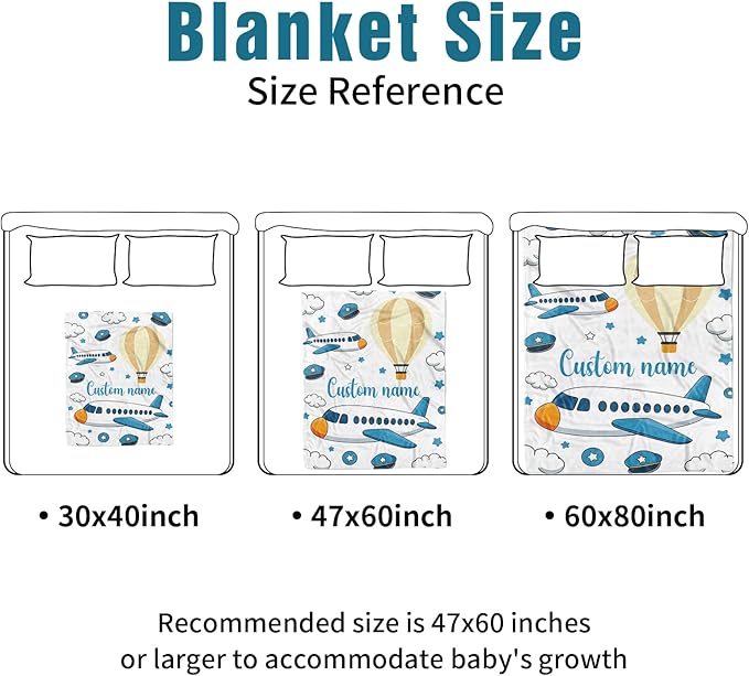 Personalized Baby Crib Bedding Set, Custom Name Aircraft Theme Nursery Bedding Set 3 Pcs, Baby Blanket Fitted Crib Sheet Changing Pad Cover, Personalized Nursery Decor Gift for Newborns Boys