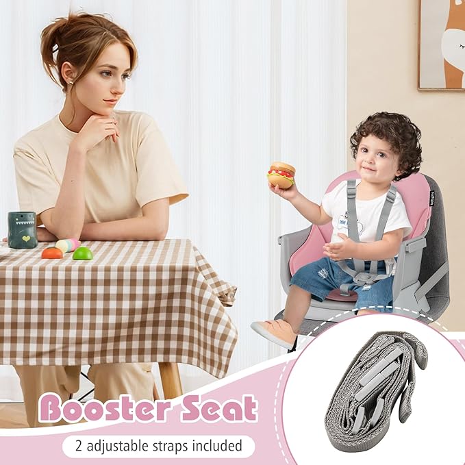 HONEY JOY 16-in-1 Baby High Chair, Convertible Highchair for Babies and Toddlers/Booster Seat/Activity Center with Toys, Building Block Table & Stool, Safety Harness, Removable Cushion & Tray (Pink)