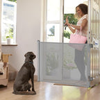 Retractable Baby Gate, Extra Wide Safety Kids or Pets Gate, 33” Tall, Extends to 55” Wide, Mesh Safety Dog Gate for Stairs, Indoor, Outdoor, Doorways, Hallways(33”x55”- Grey)