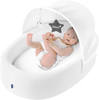 Premium Portable Baby Lounger Nest – Foldable Travel Bassinet for Newborn & Infant with Mesh Canopy, 2 Toys, Waterproof Mattress & Removable Cover – White