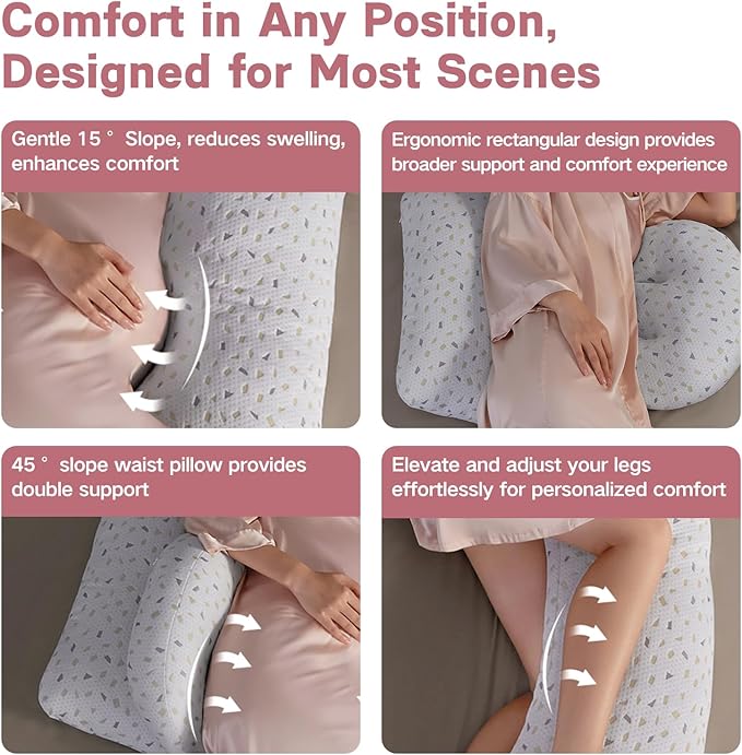 Pregnancy Pillow for Sleeping, SEEDNUR Maternity Pillow Support for Back, Legs, Belly, HIPS, Pregnancy Body Pillow with Detachable & Adjustable Cover, Pregnancy Pillow for Women Relieve Fatigue & Pain