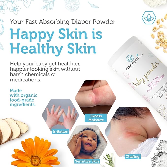 Era Organics Baby Powder & Healing Ointment & Diaper Cream – Gentle, Soothing Relief for Newborns, Infants & Toddlers – Eczema, Rashes, Cradle Cap & Chafing Protection
