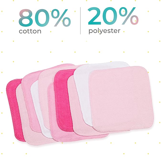 Spasilk Baby Washcloth Wipes Set for Newborn Boys and Girls, Soft Terry, Pack of 10, Pink