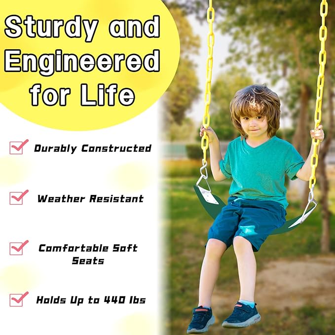 Swing Set for Kids with 66” Chain-Play Swing for Adults with Stainless Steel Mental Taiangle Ring-Suitable for Family Backyard-Play Swing Set (AB010002-7)