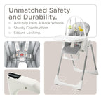 KÜB 3-in-1 Foldable Baby High Chair, 7 Height & 4 Recline Adjustable Seat & Tray for Easy Clean, 2 Locking Wheels, Multifunctional Infant High Chairs for Babies and Toddlers (Grey, with Toys)