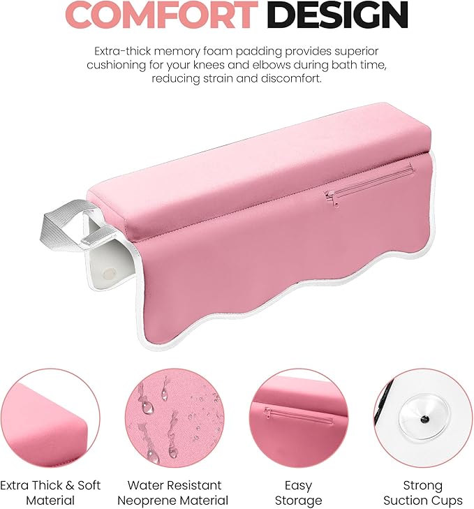 Whale Baby Bath Kneeler and Elbow Rest Set – Extra Thick Padded Cushion – Waterproof Non-Slip Mat with Storage Pockets – Bathtime Safety – Baby Shower or Registry Gift for Moms and Dads (Pink)