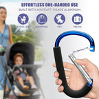 sprookber 6.7 Inch Large Stroller Hooks for Diaper Bags & Purses, Heavy Duty Mommy Hooks for Shopping, Grocery, Backpack – Baby Stroller Accessories, Set of 2 (Bule)