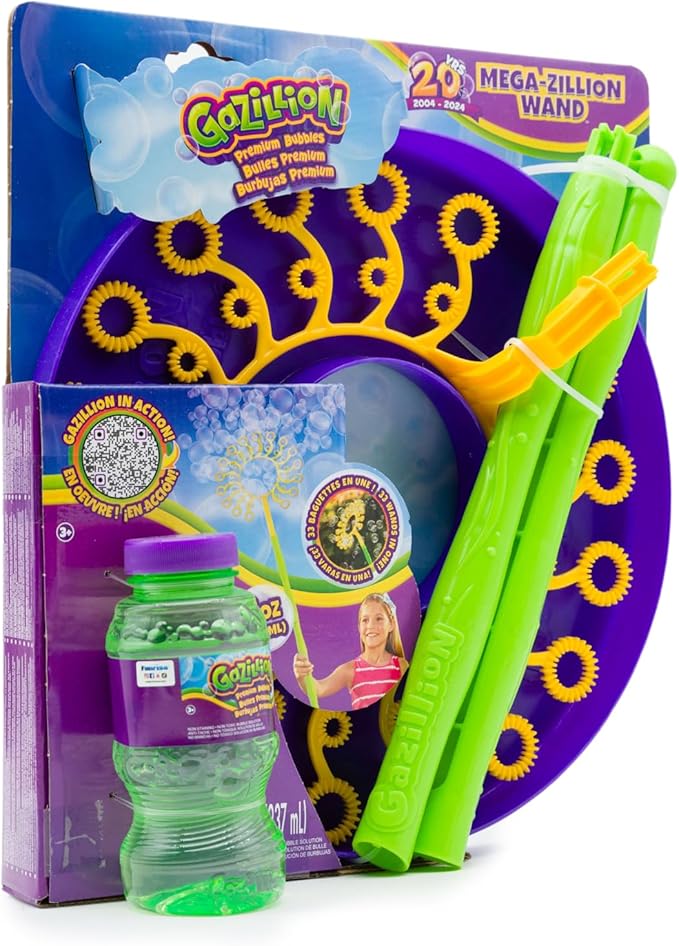 Gazillion Mega-Zillion Wand, 33 Mini Wands, 3ft. Handle & 2 Bottles of Solution - Create Zillions of Bubbles in Seconds!