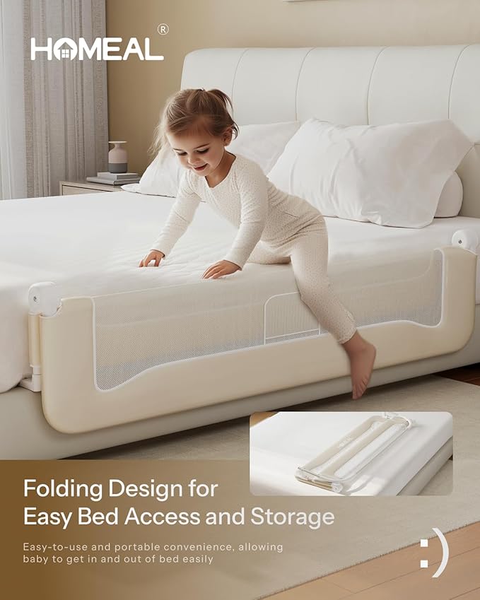HOMEAL Bed Rail for Toddlers, 47in Foldable Toddler Bed Rails with U-Shape Base, Baby Bed Rail Guard for Twin Size, Full Size, Queen Size, King Size Beds, Bed Guard Rail for Toddlers, Beige
