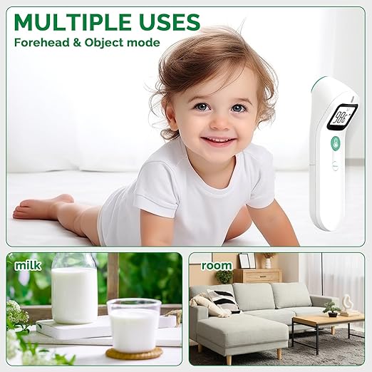 No-Touch Forehead Thermometer for Adults Kids Baby with Fever Alarm, Large Digital LCD Display, Multi-Mode Object Temperature 1s Instant Reading (Batteries Included)
