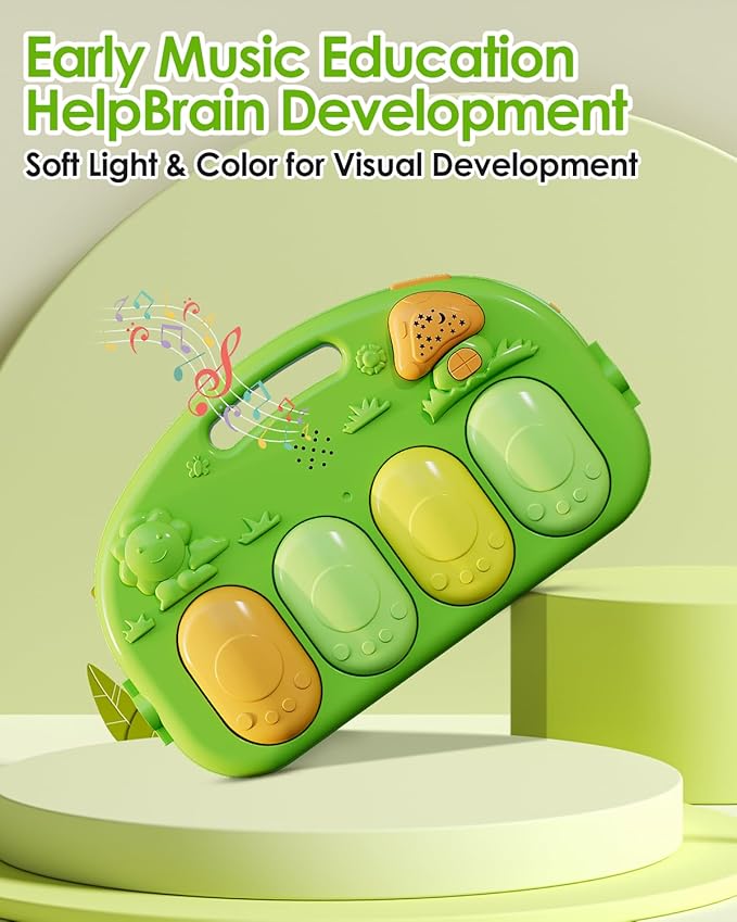 dearlomum Baby Play Mat Gym, Funny Play Piano Tummy Time Activity Mat with 5 Infant Sensory Toys, Music and Lights, Boy & Girl Gifts for Newborns 0 to 3 6 9 12 Months (Green)