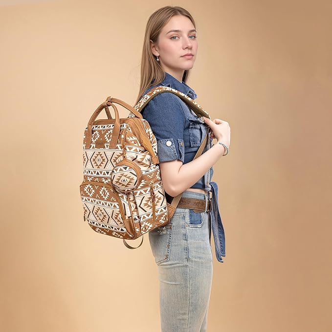 Wrangler Aztec Backpack Multifunction Baby Travel Bag with Changing Pad, Stroller Straps and Pacifier Case WG2204-91103TN
