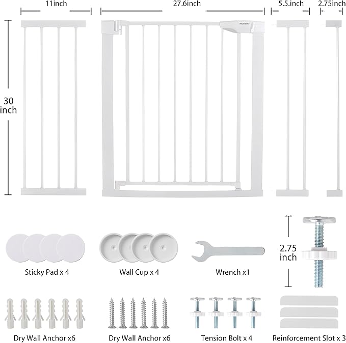 Mumeasy Baby Gate Extra Wide, 29.5"- 51.5" Pressure Mounted Dog Gate with Walk Through Door, Auto Close Pet Gate for Stairs,Doorways,House