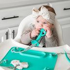 Busy Baby Teething Spoon - 2-in-1 Teether and Training Spoon for Self Feeding, Dishwasher Safe, BPA Free, Food Grade Silicone (Pewter)