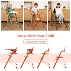 Unilove Grow with Me 2-in-1 Baby High Chair – Adjustable Toddler Chair with Baby Set, Removable Harness, One-Hand Seat & Footrest Adjustment, for Ages 6-60 Months - Pumkin Orange