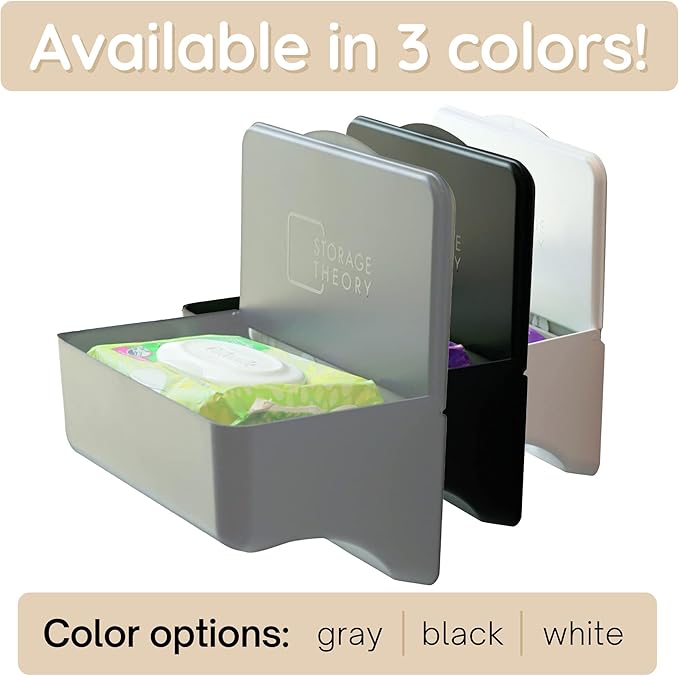 Bathroom Wipes Holder Dispenser with Shelf – Restroom Organizer & Wipe Holder for Bathroom – Tool Free Wall Mounted Baby Wipe Holder by Storage Theory – Gray, 1 Pack