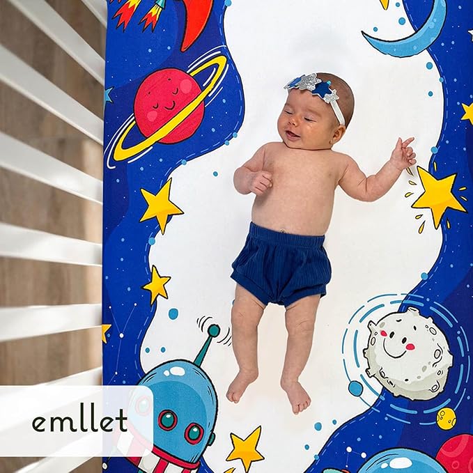100% Cotton Fitted Crib Sheet – Cosmic Adventure Space Theme, Soft Nursery Bedding for Baby Boy or Girl, Fits Standard Crib Mattress 52x28in