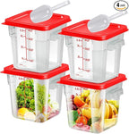4 pcs 4qt Food Storage Containers with Lid, Square Clear Commercial Food Storage Containers with Handle and Scale for Food Storage in Home Kitchen & Dining (Red)