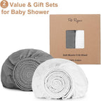 2 Pack Muslin Fitted Crib Sheets for Baby Girls & Boys-Neutral Breathable Crib Mattress Protector for Standard Crib Mattress(28"x 52")-Soft No Slip Cotton Toddler Bedding-Gray & White