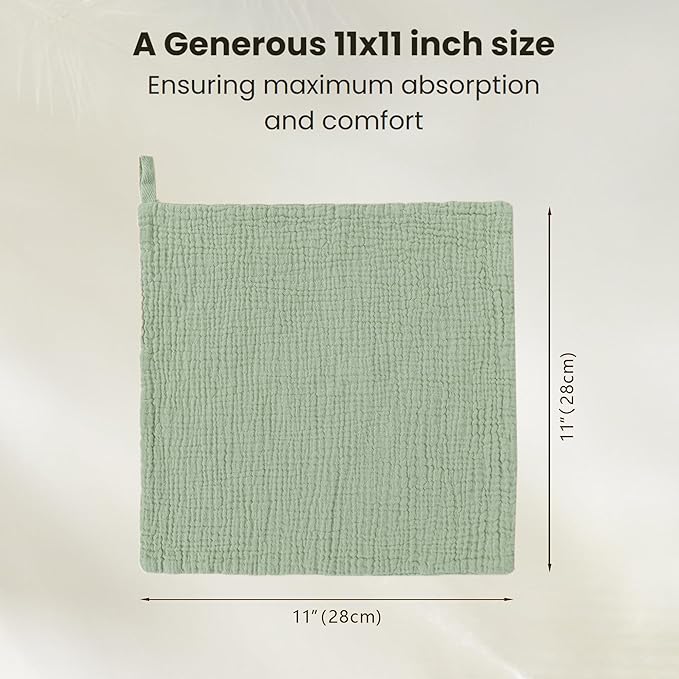 Konssy 10-Pack Muslin Baby Washcloths,100% Cotton Baby Wash Cloths for Newborn Kids Girls & Boys, Soft & Absorbent Washcloths