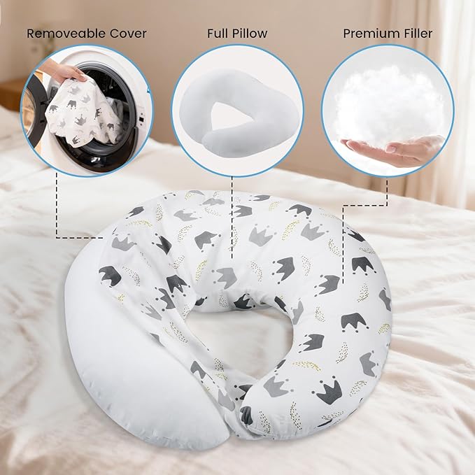 babyboat Nursing Pillow for Breastfeeding Breathable Breast Feeding Pillow with Removable Cover White Feeding Pillow for Tummy Time and Bottle
