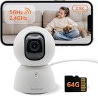 Sensforge 2.5K Indoor Pan-Tilt Dome Security Camera, AI Human & Pet Detection, 360° Coverage, Two-Way Audio, Dual-Band Wi-Fi (2.4G/5G), 64GB SD Card Included, No Monthly Fees