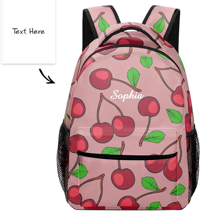 Ripe Red Cherry Custom Kids Backpack 16.5 Inch for Boy Girl, Personalized Waterproof Child School Travel Bag with Name