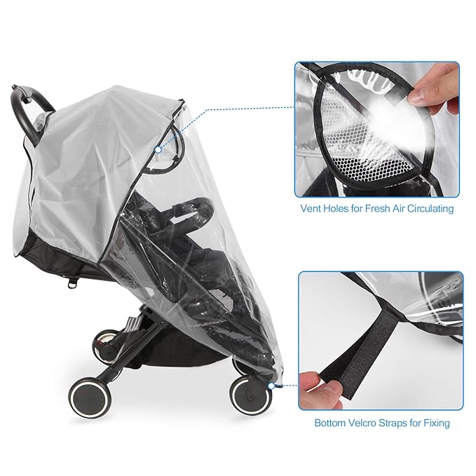 Clear Stroller Rain Cover, Universal Travel Weather Shield Breathable Baby Stroller Rain Cover for Windproof, Waterproof, Protect from Sun Dust Snow