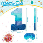 Sratte Number 1 2 3 4 5 6 7 8 9 Piñata with Stick Blindfold Confetti, Gradient Blue Piñata for Kids Boys Girls Birthday Party Anniversary Decorations Supplies(Number 1)