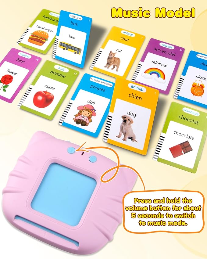 510 Words French Flash Cards for Kids, Toddler Learning Resources Toy, Autism Sensory Toys for Autistic Children Aged 2-4 Pink (French/English/Bilingual)