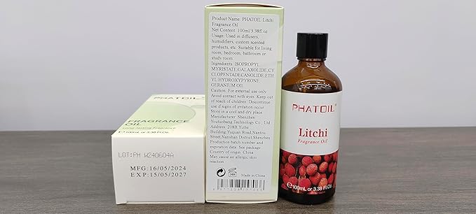 PHATOIL 3.38FL.OZ Litchi Fragrance Oils for Aromatherapy, Essential Oils for Diffusers for Home, Perfect for Diffuser, Yoga, Skin Care, DIY Candle and Soap Making - 100ml