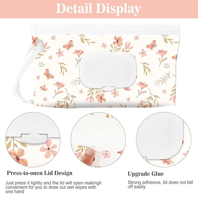 FEBSNOW 4 Pack Baby Wipes Dispenser Holder, Portable Refillable Baby Wet Wipes Pouch Container Reusable Travel Case for Outdoor Hiking, Green Leaves