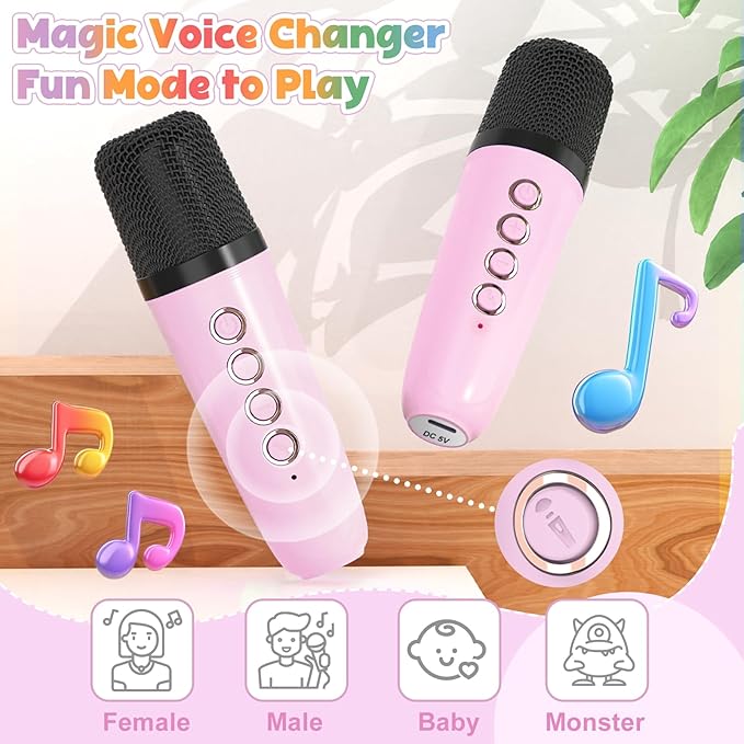 FLUESTON Mini Karaoke Machine for Kids Adults, Portable Bluetooth Speaker with Wireless Microphone, Birthday Kids Gifts Toys for Girls Ages 3, 4, 5, 6, 7, 8, 9,10,11,12+ Years Old