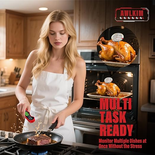 AWLKIM® 3 Pack Meat Thermometer for Cooking - 1 Pack Instant Read Digital Food Thermometer ＆ 2 Pack 2.5-in Extra-Large Dial Stainless Steel Kitchen Oven Meat Thermometers (Safe Leave in Oven)