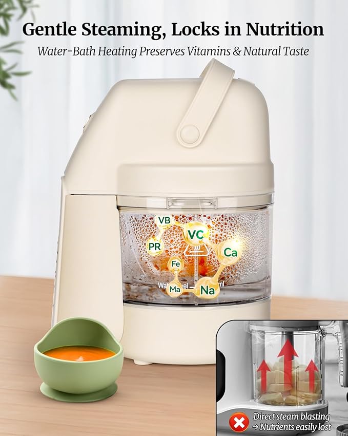 Baby Food Maker, 9 in 1 Glass Baby Food Processor Steamer Puree Blender with 6 Blades, One Step Cook Grinding, Touch Screen Control, Multifunctional Blender with 24h Timer, Dishwasher Safe