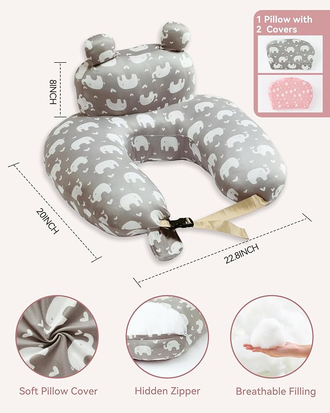 Nursing Breastfeeding Pillow with 2 Removable Cotton Covers, Ultra Soft Baby Feeding Pillow for More Support for Mom & Baby with Adjustable Waist Strap, Machine Washable, Plus Size