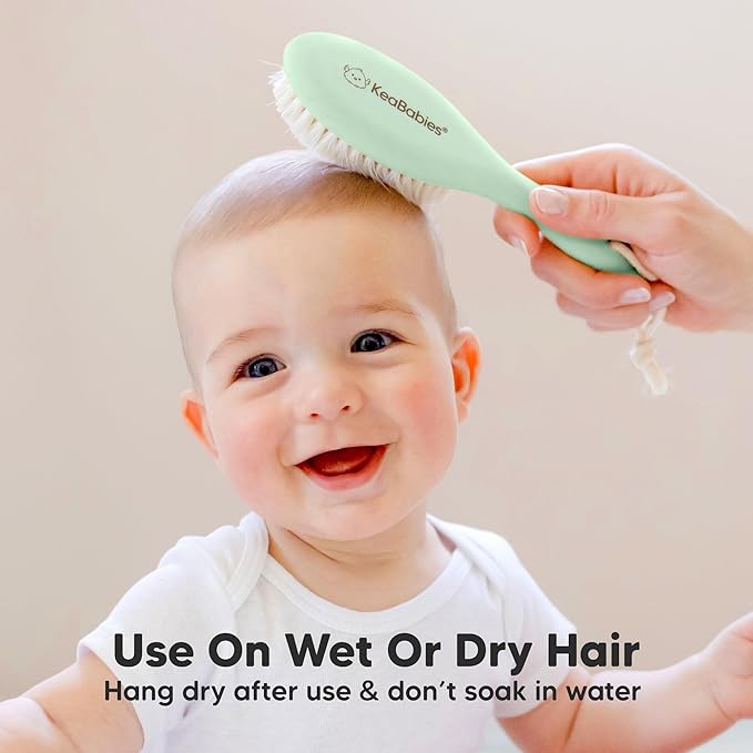 Wooden Baby Hair Brush - Cradle Cap Baby Brush with Soft Goat Bristles, Perfect Gentle Scalp Newborn Comb for Infant, Girls, Boys, Bath Essentials (Sage, Oval)